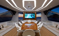 Dynamiq Jetsetter yacht dining area by night